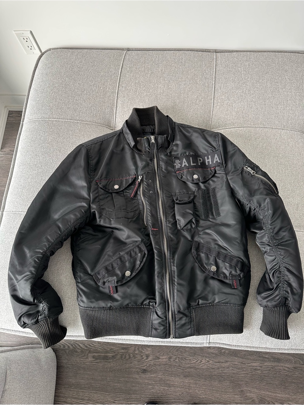 Alpha Industries Black MA-1 Style Bomber Jacket with Utility Pockets